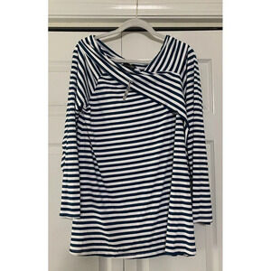 NWT Suzanne Betro Lagenlook White & Teal Striped Tunic Top 2X (AA21)